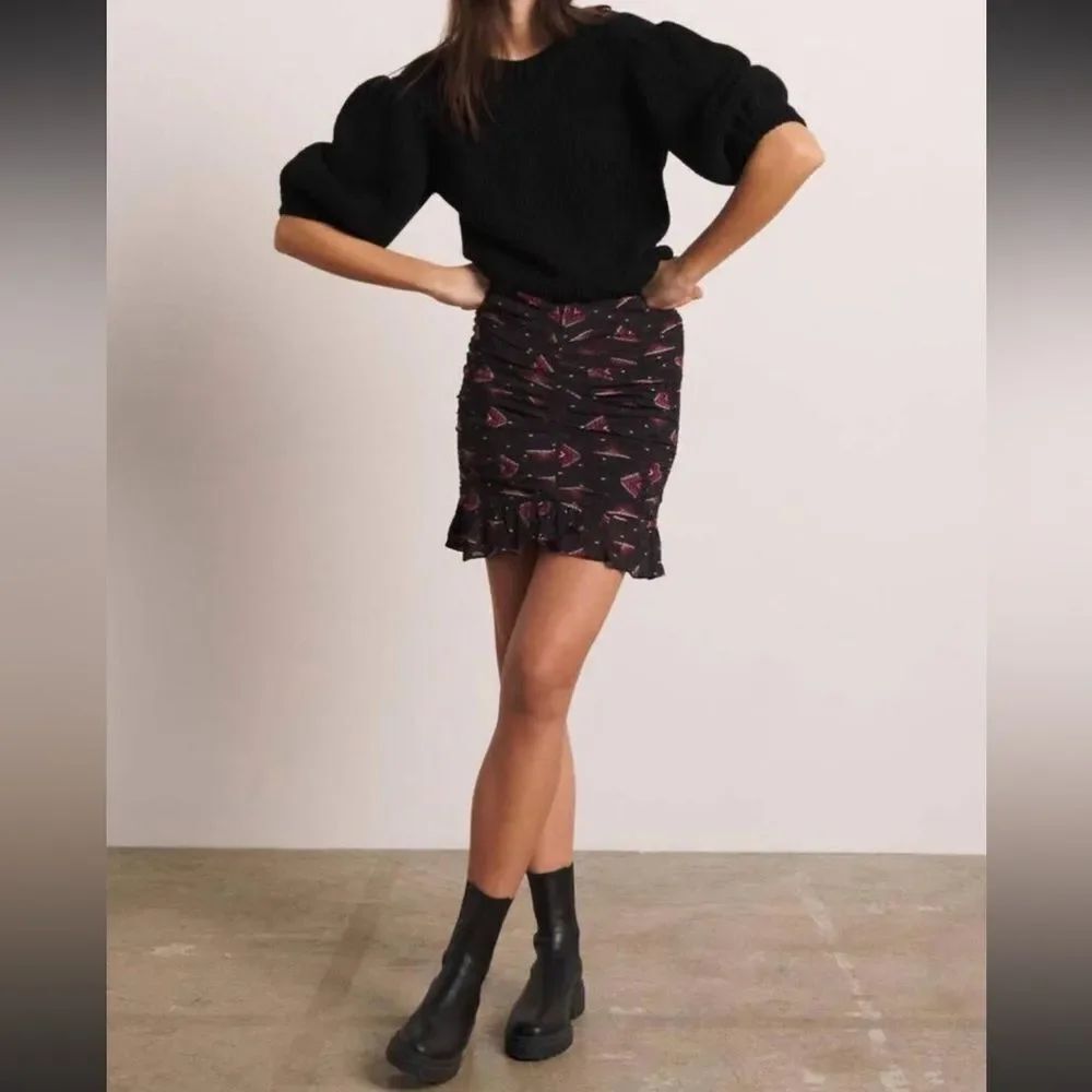 NWTs BA&SH Aztec Cassi Ruched Skirt In Black Size 2